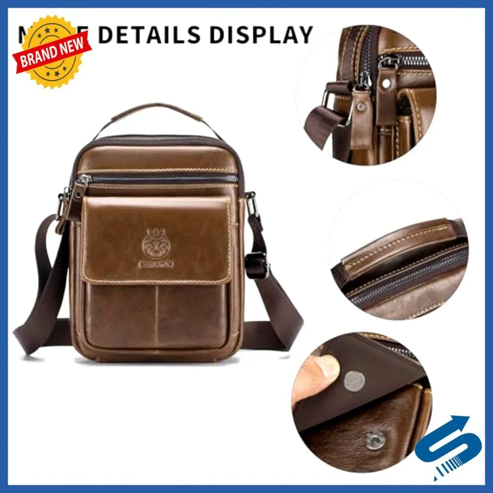 Small Genuine Leather Messenger Bag Crossbody Shoulder Bag for Men